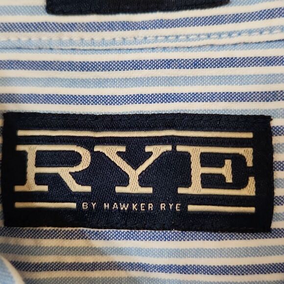 Men's Blue Striped Shirt Rye By Hawker Rye Medium Short - Picture 2 of 8